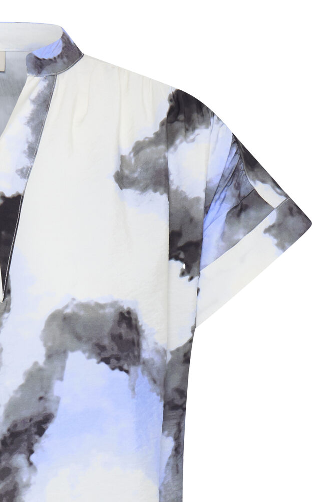Fransa Blue & Creme Marble V Neck Blouse
