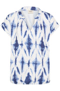 Fransa Mid Blue & White Tie Dye V Neck Top