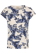 Fransa Navy Blue Floral White Top