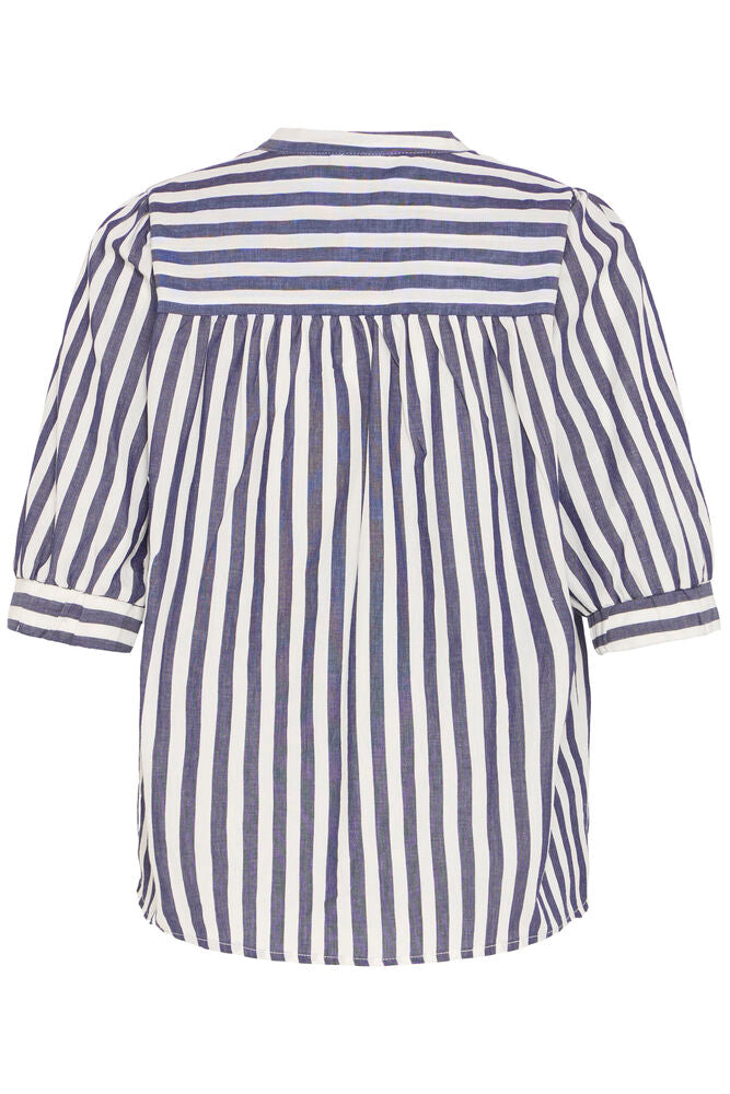 Fransa Navy Blue & White Striped Blouse