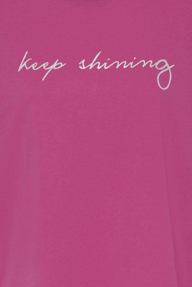 Fransa Keep Shining Silver Printed Berry Pink T-Shirt