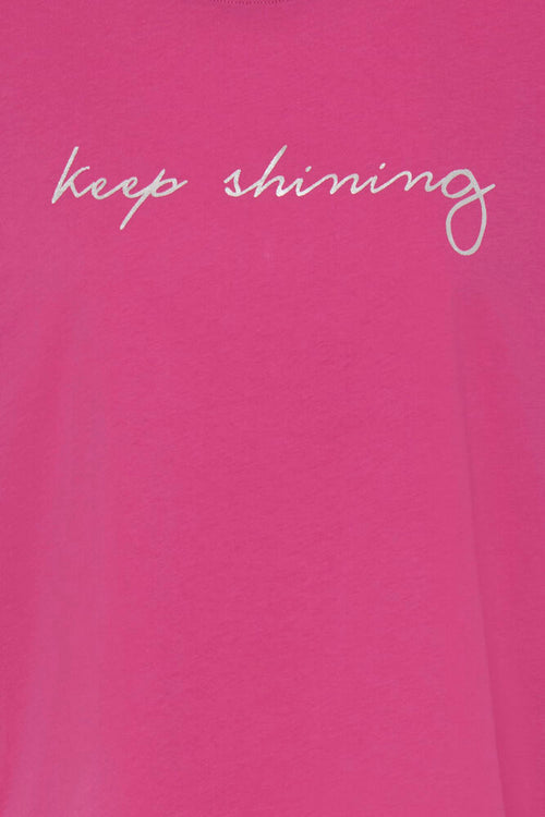 Fransa Keep Shining Silver Printed Berry Pink T-Shirt