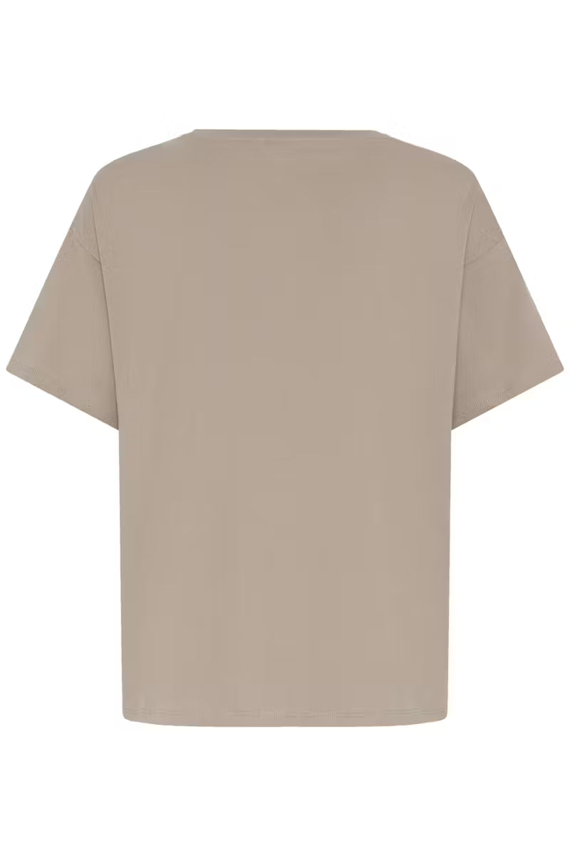 Fransa Unlimited Gold Metallic Eagle Slogan Moon rock Taupe T-shirt