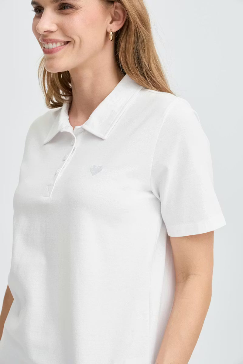 Fransa White Heart Embroidered Polo Shirt