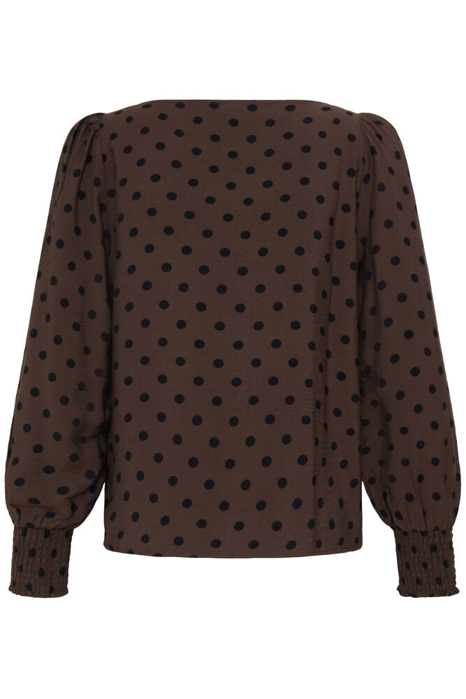 Fransa Hot Fudge Mixed Brown Polka Dot Blouse