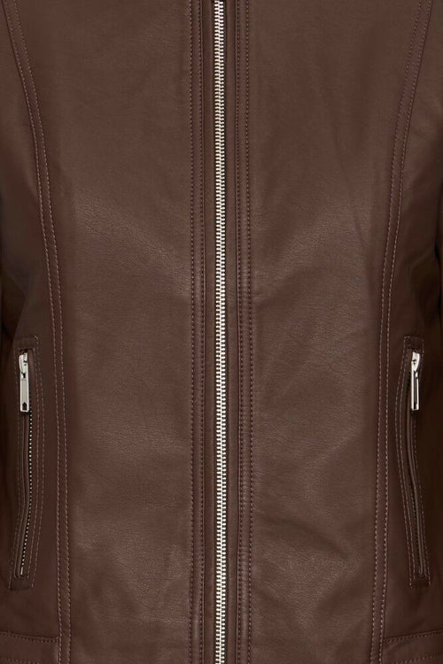 B.Young Java Brown Vegan Leather Biker Jacket