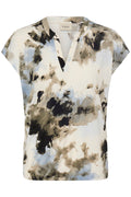 Fransa Neutral, Blue & Grey Watercolour Print V Neck Top