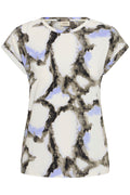 Fransa Mixed Creme & Blue Tone Marble Print Short Sleeve Top