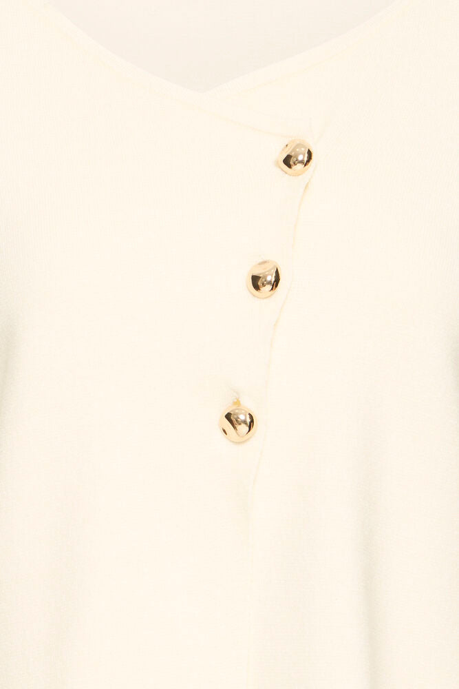 Fransa Cream & Gold Button Crossover Fitted Cardigan