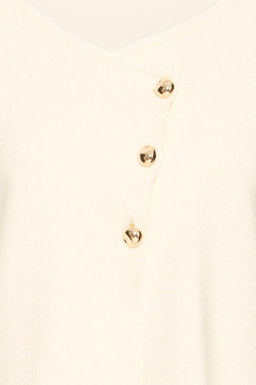 Fransa Cream & Gold Button Crossover Fitted Cardigan