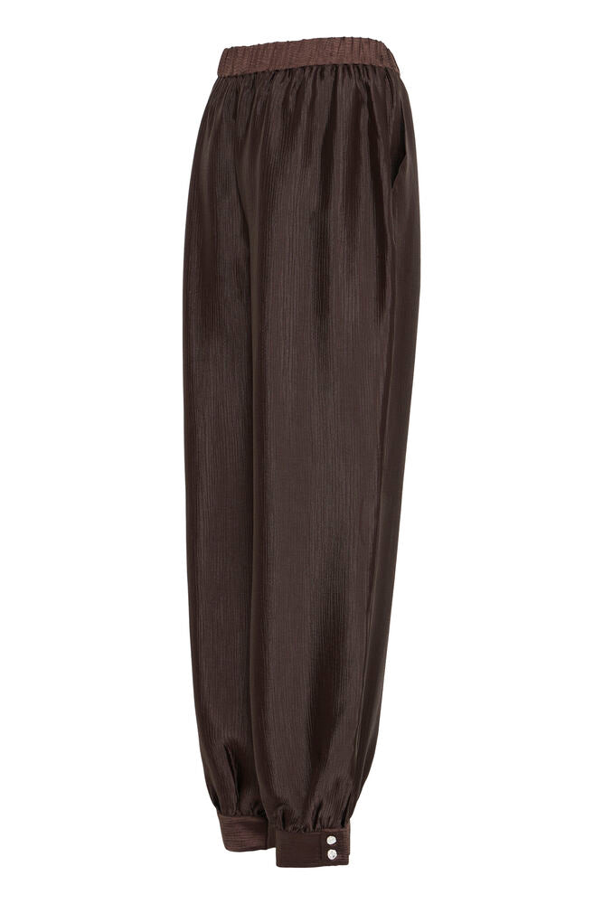 Fransa Chocolate Brown Plisse Effect Balloon Cuffed Trousers