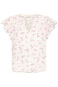 Fransa White & Pink Floral Frill Blouse