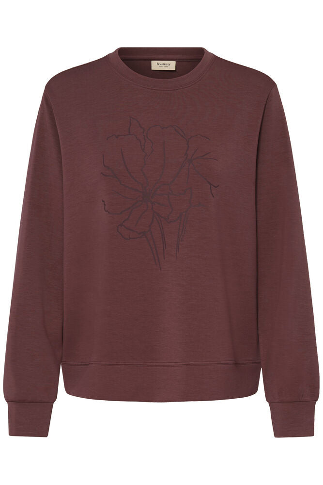 Fransa Rum Raisin Red Floral Design Super Soft Modal Sweatshirt