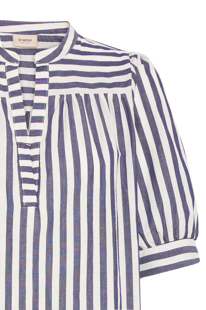 Fransa Navy Blue & White Striped Blouse