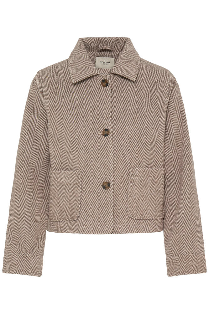 Fransa Raindrum Brown & Beige Herringbone Jacket
