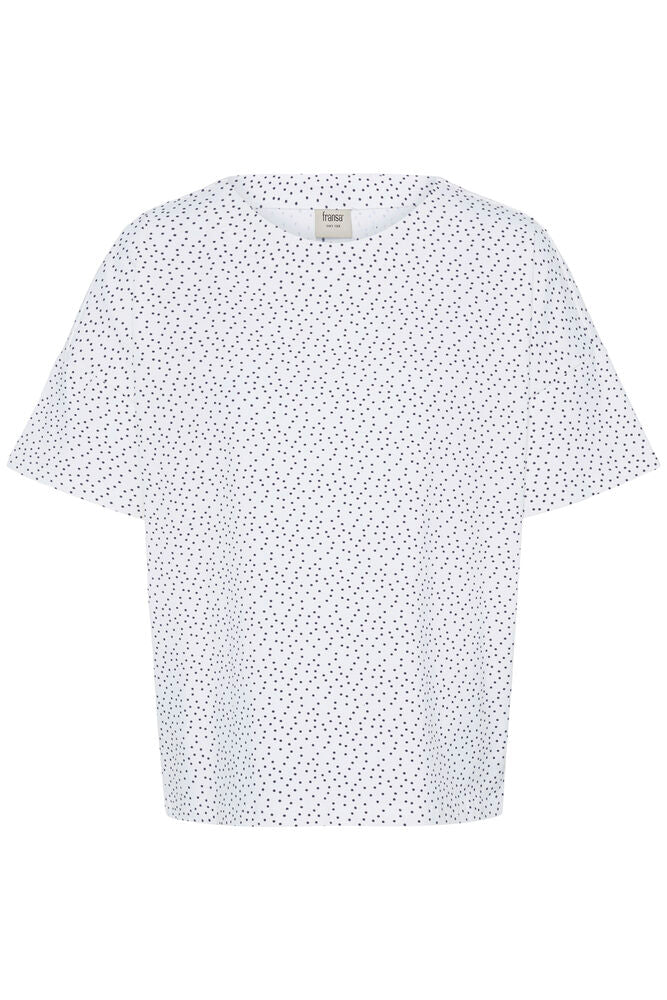 Fransa Mixed White & Navy Blue Polka Dot T-Shirt