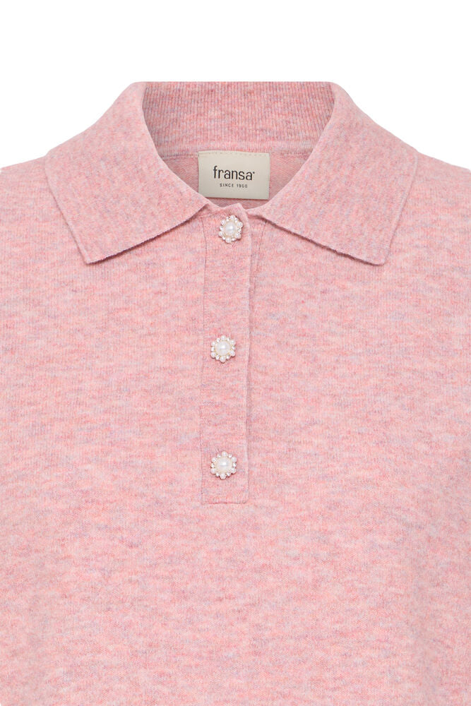 Fransa Melange Pink Pearl Button Knitted Top