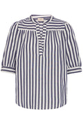 Fransa Navy Blue & White Striped Blouse