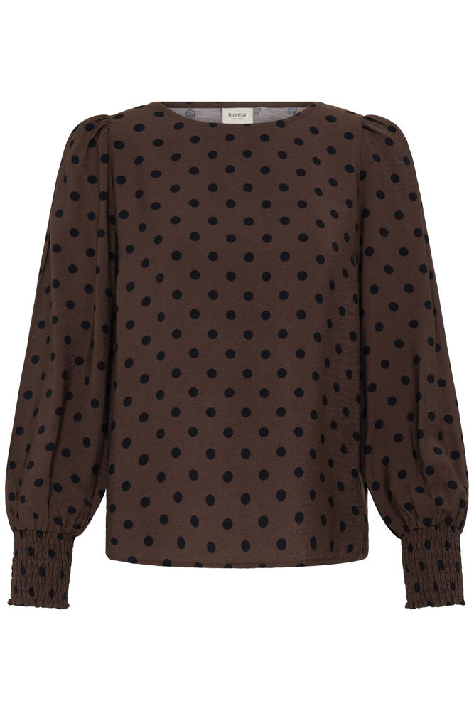 Fransa Hot Fudge Mixed Brown Polka Dot Blouse