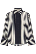 Fransa Salute Navy Blue & White Block Striped Shirt