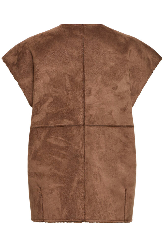 Fransa Raindrum Brown Reversible Faux Suede & Teddy Gilet