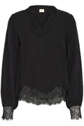 Fransa Black Lace Trim V Neck Blouse