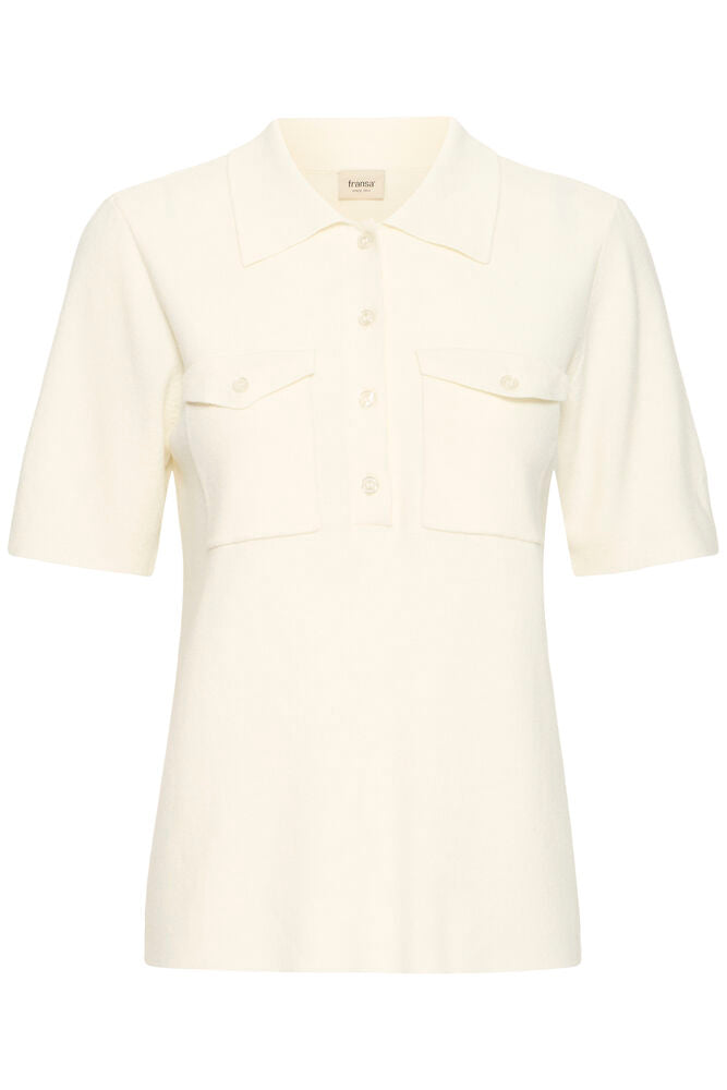 Fransa Cream Knitted Button Top