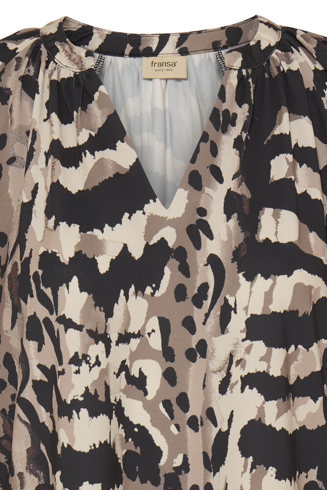 Fransa Mixed Neutral & Black Animal Print V Neck Blouse