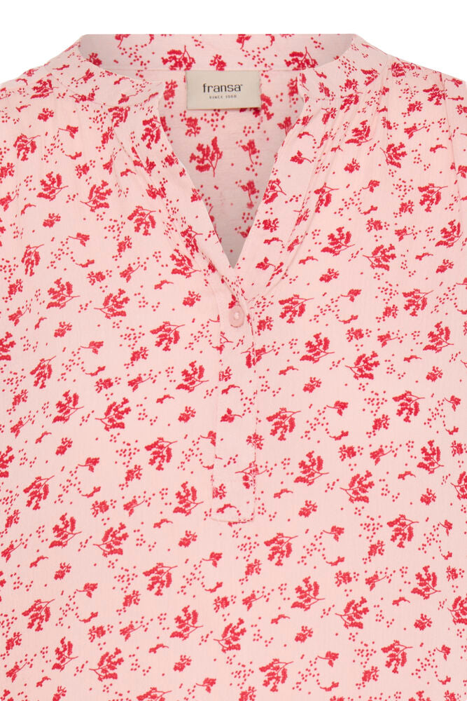 Fransa Pink & Red Mixed Floral V Neck Blouse
