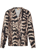 Fransa Mixed Neutral & Black Animal Print V Neck Blouse