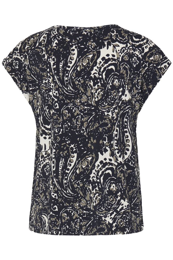 Fransa Navy Blue & Neutral Paisley Print Top