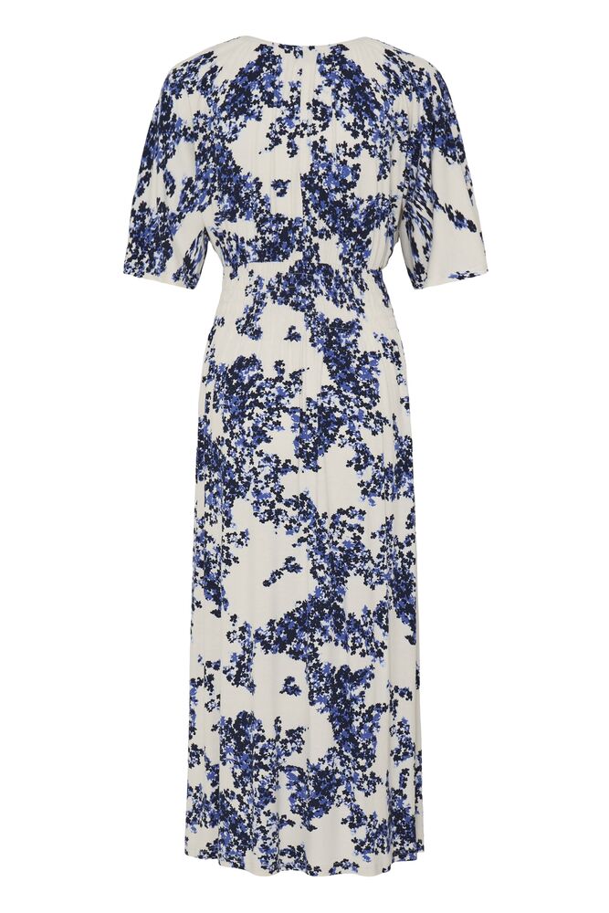 Fransa White & Blue/Navy Shirred Floral Midaxi Dress