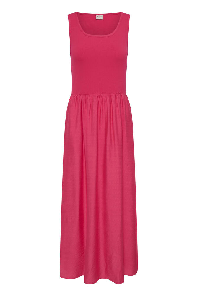 Fransa Hot Pink Ribbed A Line Maxi Dress