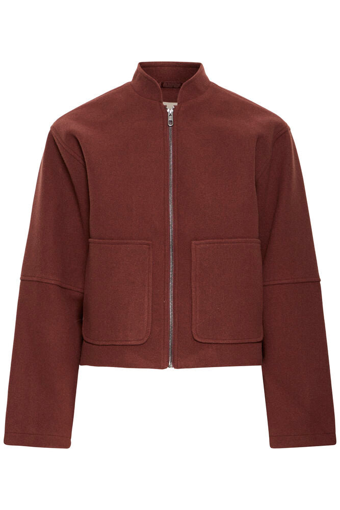 Fransa Rum Raisin Red Panelled Pocket Jacket