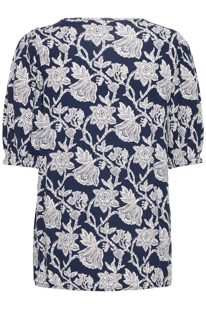 Fransa Navy Blue Floral Print Top