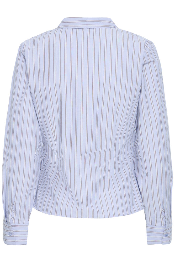 B Young Chambray Blue & Chocolate Brown Wrap Blouse