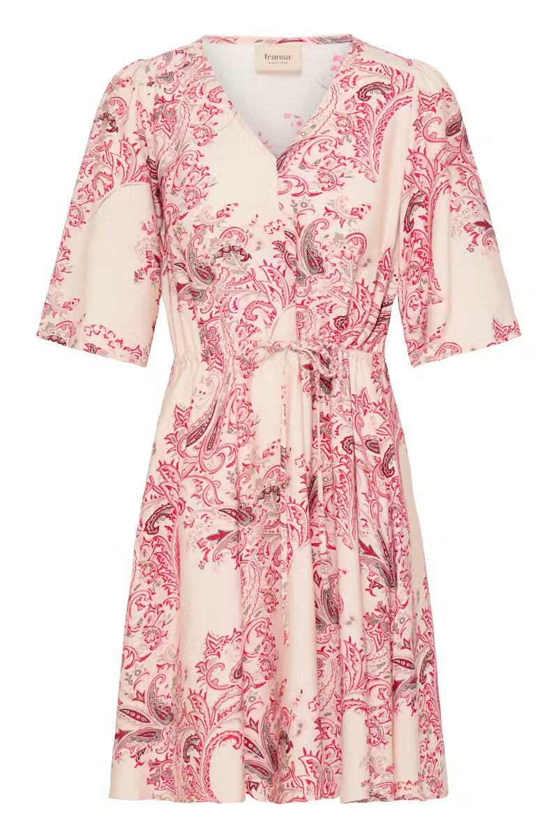 Fransa Mixed Pink Tone Paisley Skater Dress
