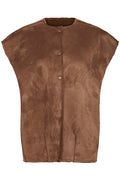 Fransa Raindrum Brown Reversible Faux Suede & Teddy Gilet