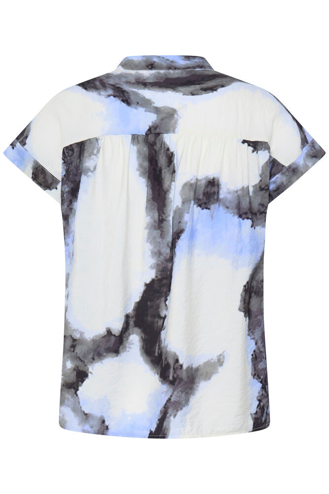 Fransa Blue & Creme Marble V Neck Blouse