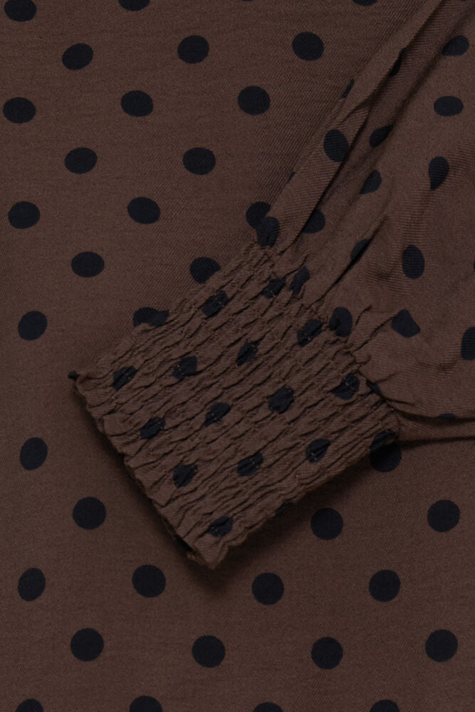 Fransa Hot Fudge Mixed Brown Polka Dot Blouse