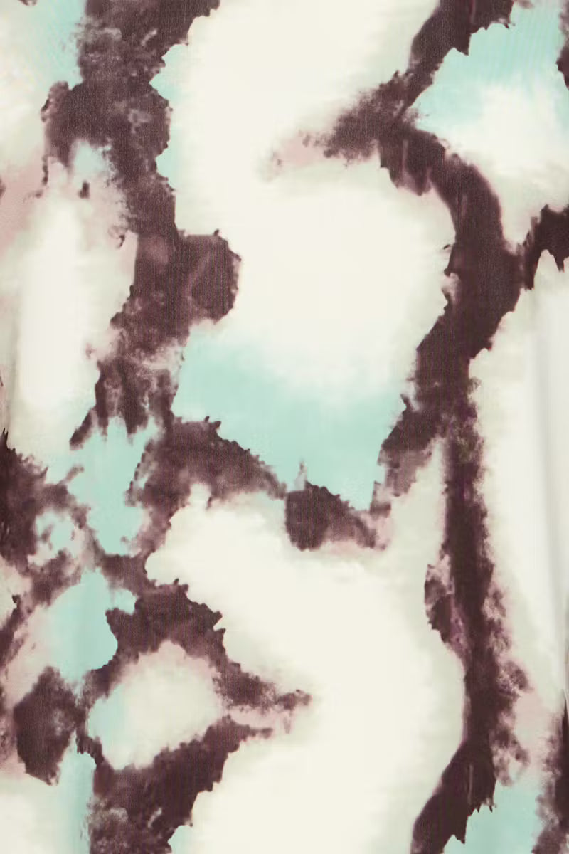 Fransa Mixed Creme & Green Tone Marble Print Short Sleeve Top
