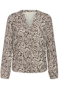 Fransa Hot Fudge Brown & Beige Paisley V Neck Blouse