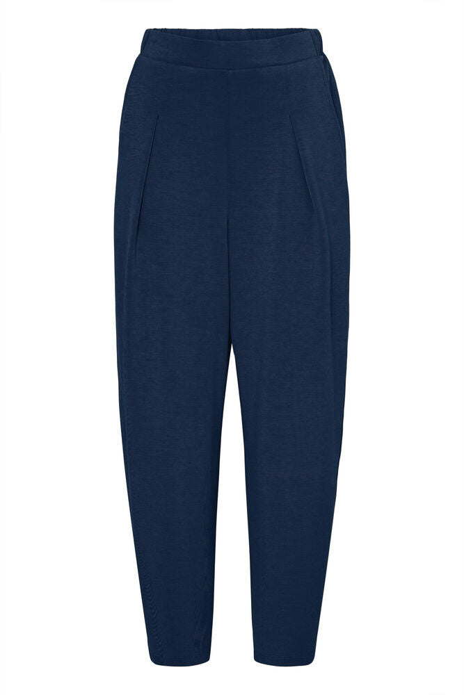 Fransa Navy Blue Super Soft Modal Carrot Leg Tapered Trousers