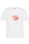 Fransa Lotus Pink Floral Print White Cotton T-Shirt