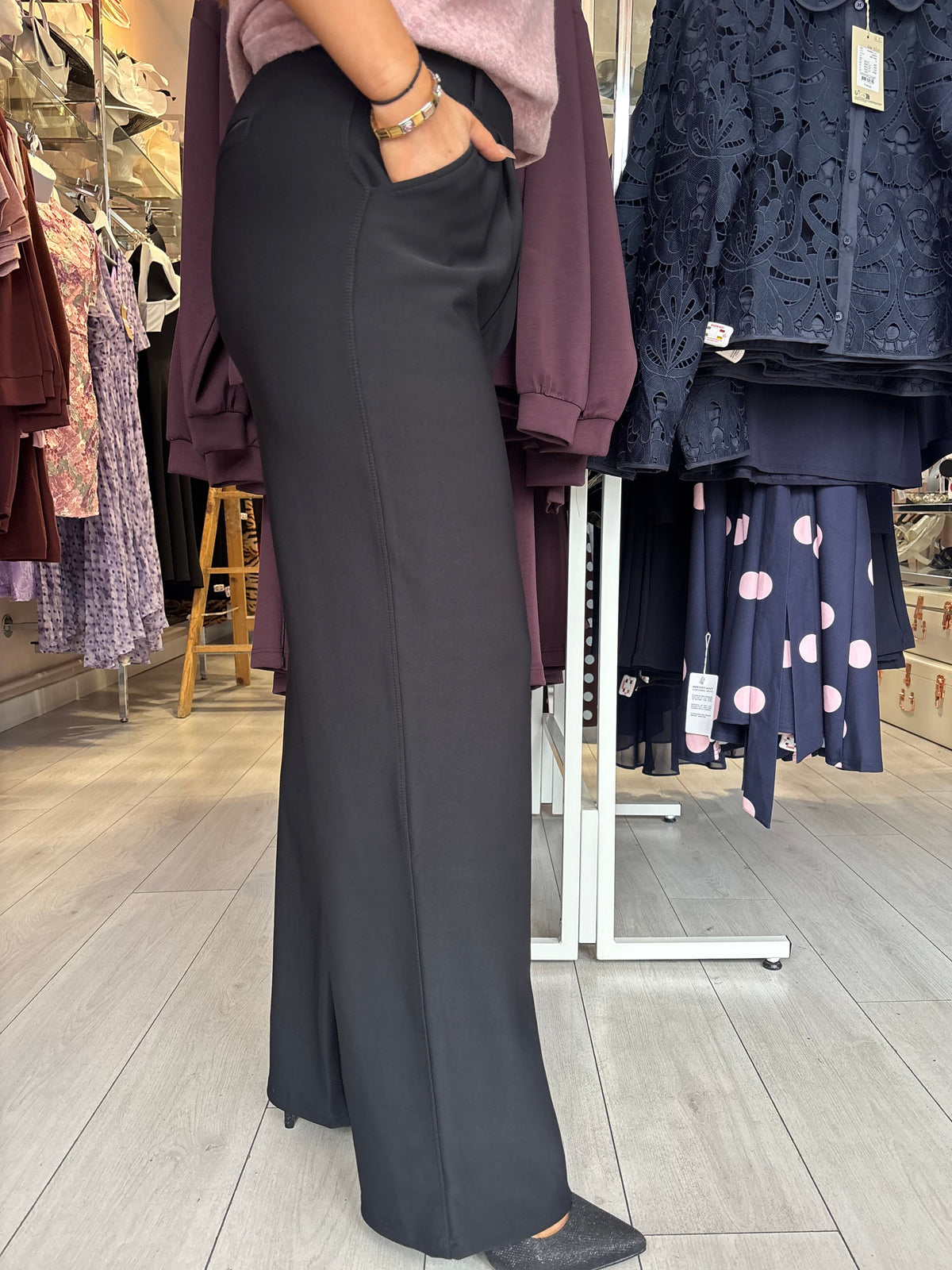 “The Jodie” Black Soft Feel Scuba Straight Leg Trousers