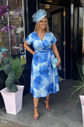 JM Mixed Blue Tone Floral Scuba Midaxi Occasion Dress