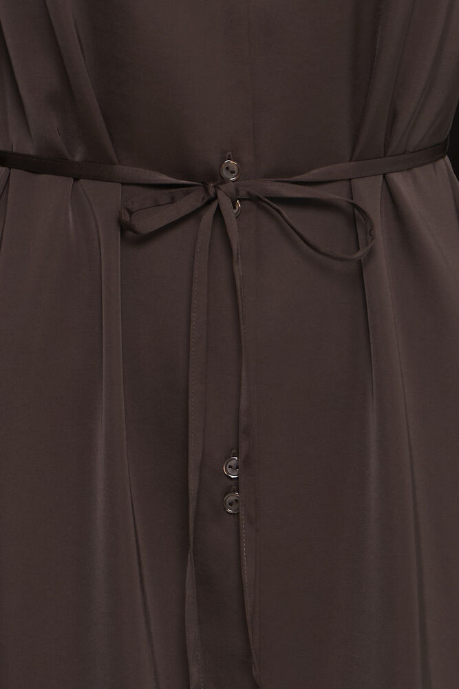 Fransa Chocolate Brown Satin Shirt Maxi Dress
