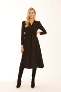 Pomodoro Black Twist Front A-Line Midi Dress