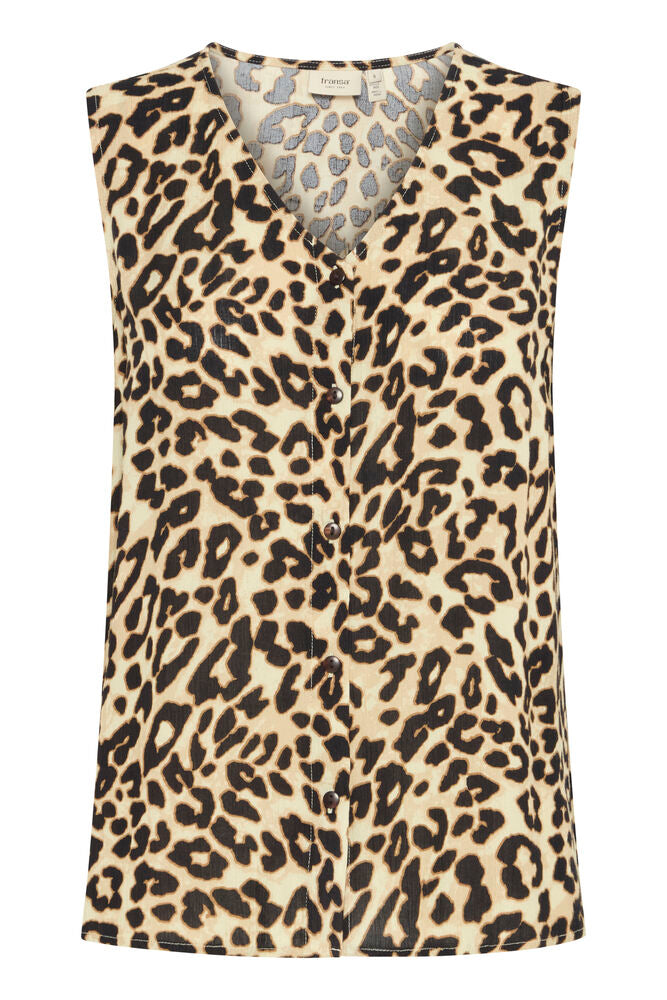Fransa Leopard Print Button Down Waist Coat Style Top