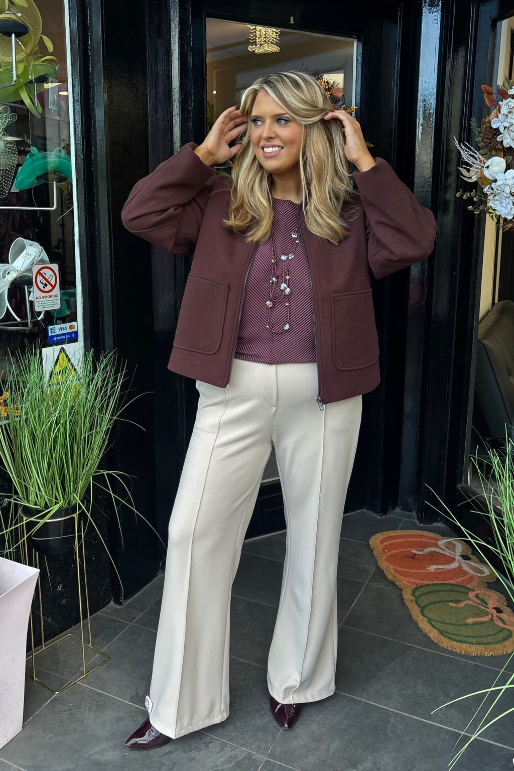 Kate & Pippa Soft Beige High Waisted Wide Leg Trousers